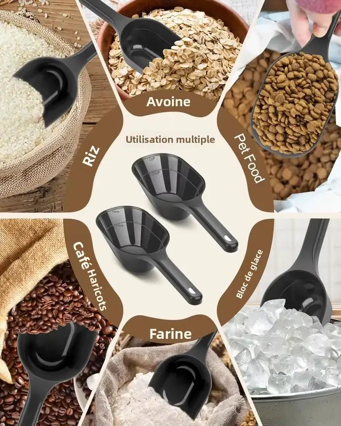 Paquet de 3 cuillères à nourriture pour chien, capacité de 1 tasse, cuillère à aliments pour animaux de compagnie avec lignes de mesure pour chien, chiot et chat