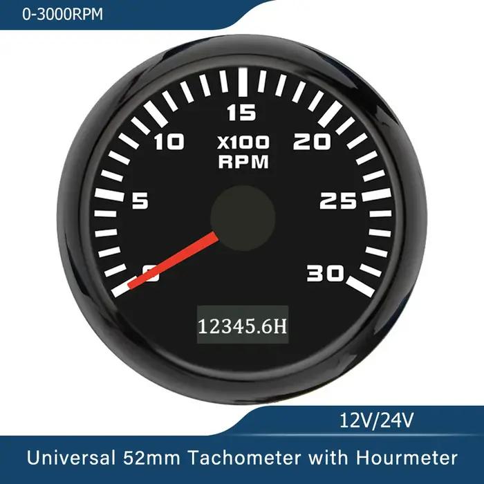 Tachymètre universel avec rétroéclairage rouge pour voiture, bateau, yacht, nouveau, 52mm, tr/min, m