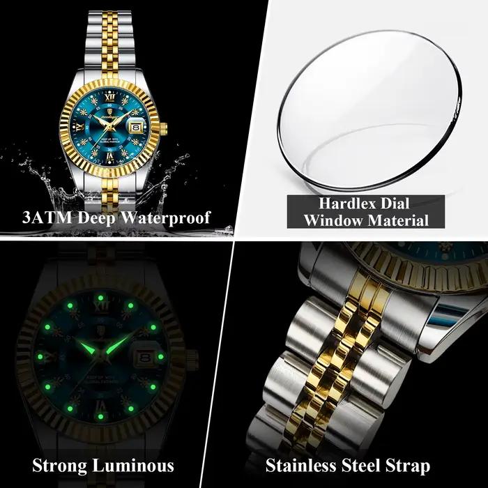Montre femme POEDAGAR luxe étanche - montre quartz acier inoxydable date lumineuse élégante