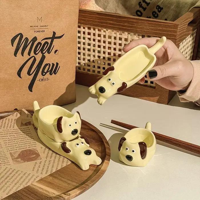 Assiette en céramique mignonne chien créatif sauce d'assaisonnement petite assiette cuisine domestique restaurant accessoires de table occasionnels cadeau fantaisie