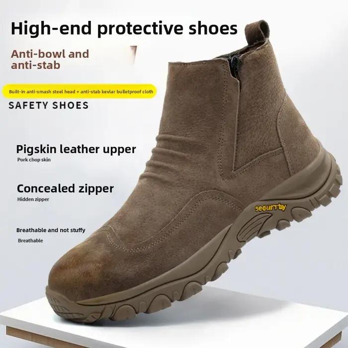 Chaussures de sécurité en cuir respirant à enfiler avec embout en acier, résistantes aux chocs, aux perforations, à la chaleur, aux étincelles et au soudage, durables