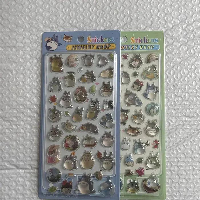 Autocollants 3D en relief Anime, autocollants mignons de dessins animés Totoro en cristal gaufré, au