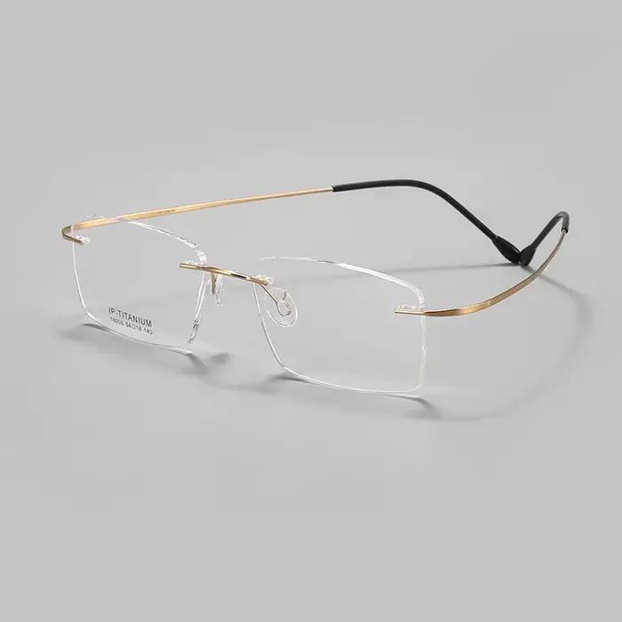 Monture de lunettes sans monture en titane pur ultra-léger pour hommes style carré affaires occaions spéciales sans monture