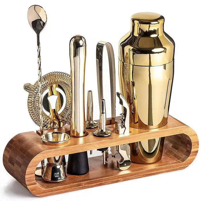 Ensemble de bar à cocktails Mixology Bartender Kit 10 pièces avec support en bambou élégant pour amateurs de mixologie et professionnels