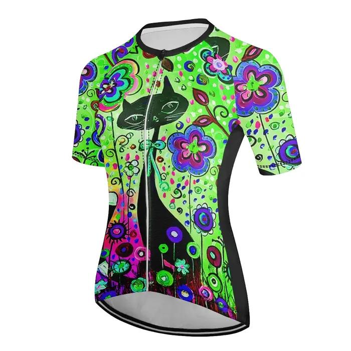 Maillot de cyclisme à manches courtes pour femmes polyester avec bandes réfléchissantes pour activités athleisure et vélo de montagne