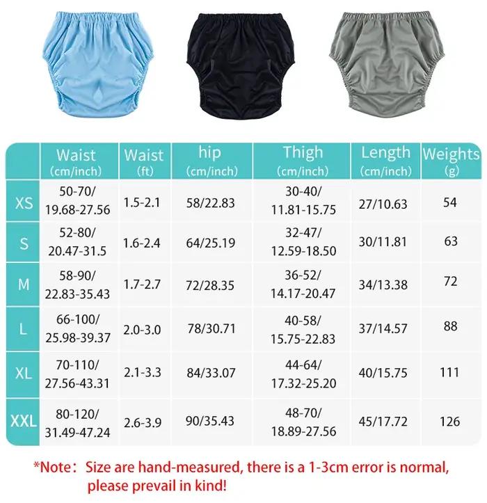 3 pièces couleur unie imperméable iaper pour adultes lavable réutilisable couche-culotte pantalon an