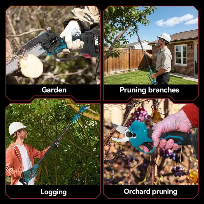 Cisaille électrique télescopique sans fil ONEVAN 4 en 1, outil de taille pour branches hautes, compatible avec batterie Makita 18V.
