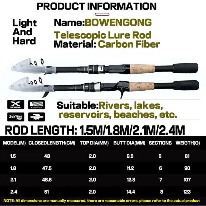 Baitcasting leurre canne à pêche filature télescopique 8g-25g manche en bois carbone coulée matériel