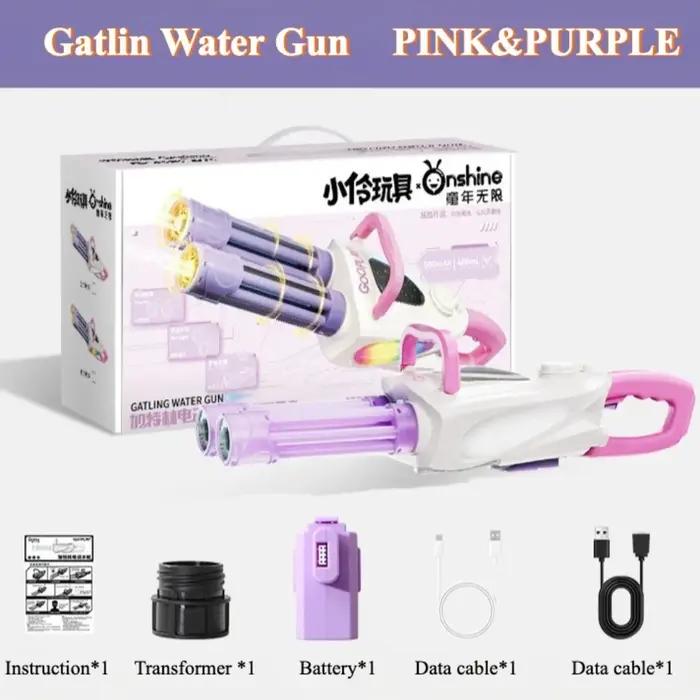 Pistolet à eau électrique rotatif puissant avec lumière LED, jouet de tir aquatique pour enfants, idéal pour l'été et les jeux de plage en extérieur