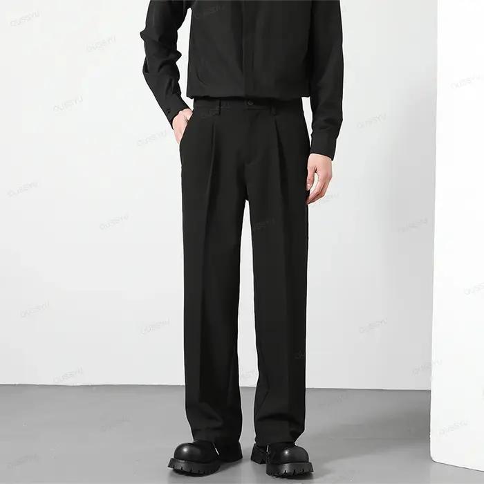 OUSSYU marque automne pantalons décontractés hommes d'affaires taille élastique Style coréen noir marron gris kaki panta