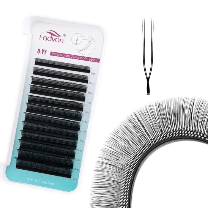 FADVAN 10 Pcs Extensions de cils YY en forme de U, cils YY étroits, courbure C D, faux cils doux et