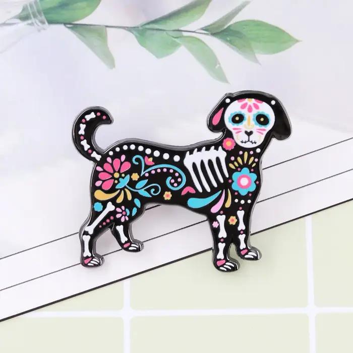 Broche émaillée Chien Crâne de Sucre Jour des Morts