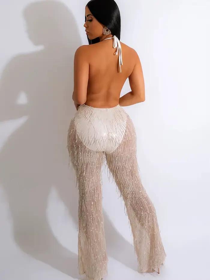 Barboteuse à paillettes pour femmes, combinaison Sexy à paillettes, dos nu, salopette en maille tran