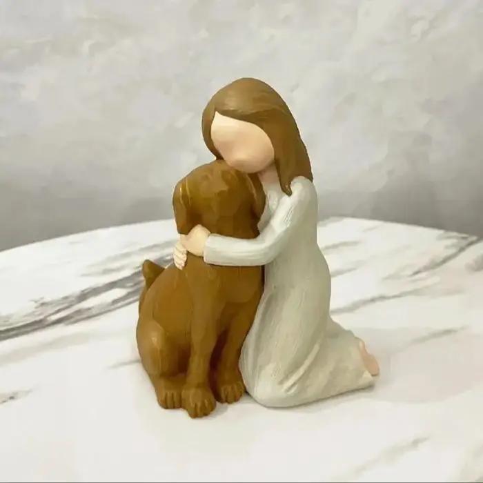 Statue d'ange et de chien mignon de créativité de dessin animé, décoration de bureau à domicile pour