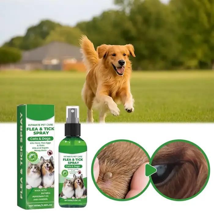 Spray anti-puces et tiques pour chiens et chats 100ml – Éliminateur de puces