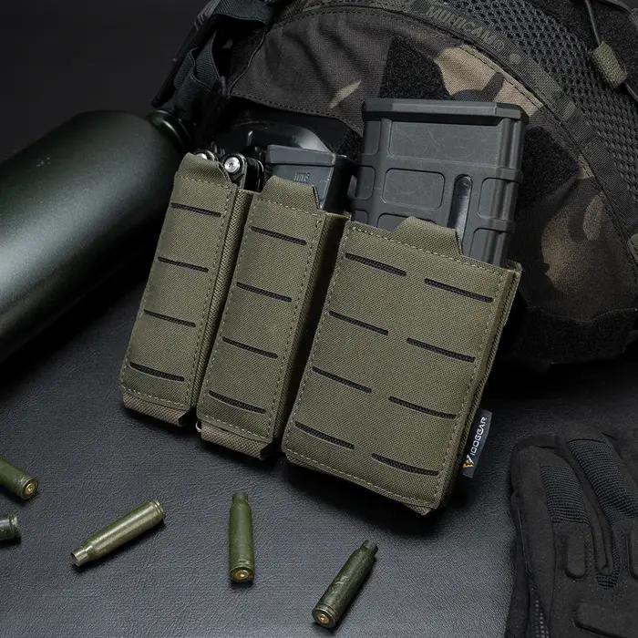 Porte-chargeurs tactique triple IDOGEAR pour 9mm et 5.56, compatible Molle et découpe laser 3586