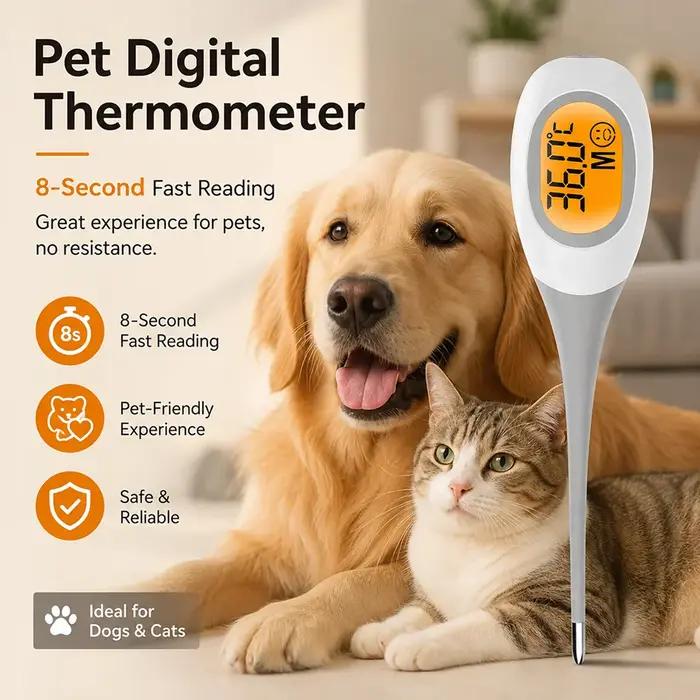 Thermomètre numérique pour animaux de compagnie JUSTLANG, lecture rapide en 8 secondes, sonde souple, sonde étanche, thermomètre pour chiens, chats, vétérinaire