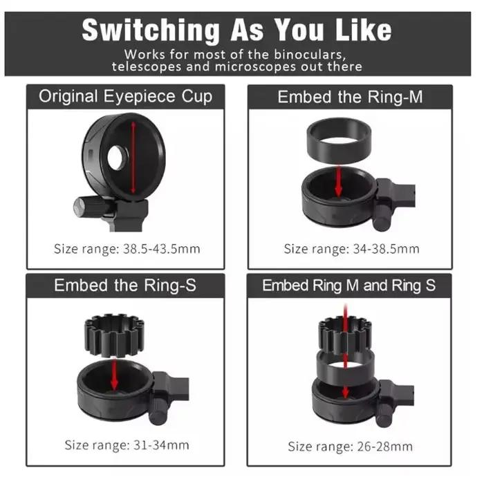 Support smartphone universel amélioré pour jumelles et télescopes - Adaptateur clip souple en caoutchouc