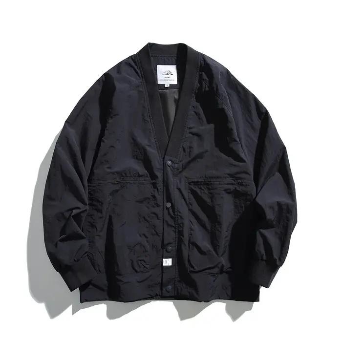 Manteau d'extérieur à col en V pour hommes, style décontracté, polyester robuste, vestes de streetwear pour printemps et automne