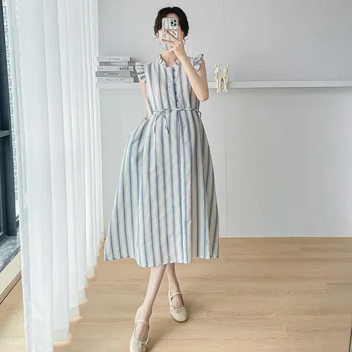 ALTERClothes-Robes de grossesse pour femmes enceintes, manches lanterne, taille haute, col en V, vêt