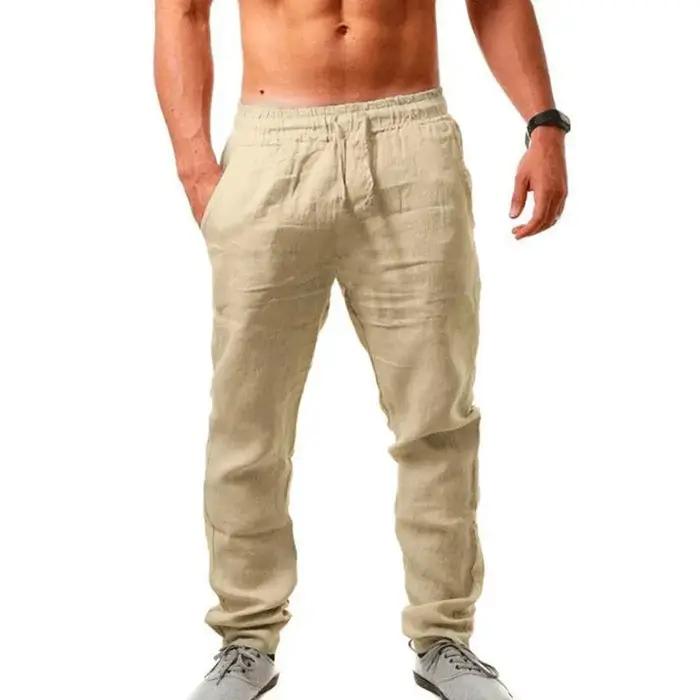 Pantalon homme uni décontracté en coton ample pour printemps été occasions quotidiennes