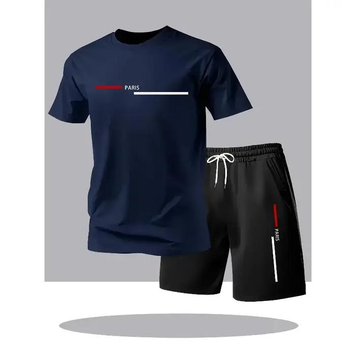Nouvel ensemble de vêtements de sport pour hommes, short et t-shirt décontractés, respirant, moderne, idéal pour les activités de plein air, soldes pour hommes