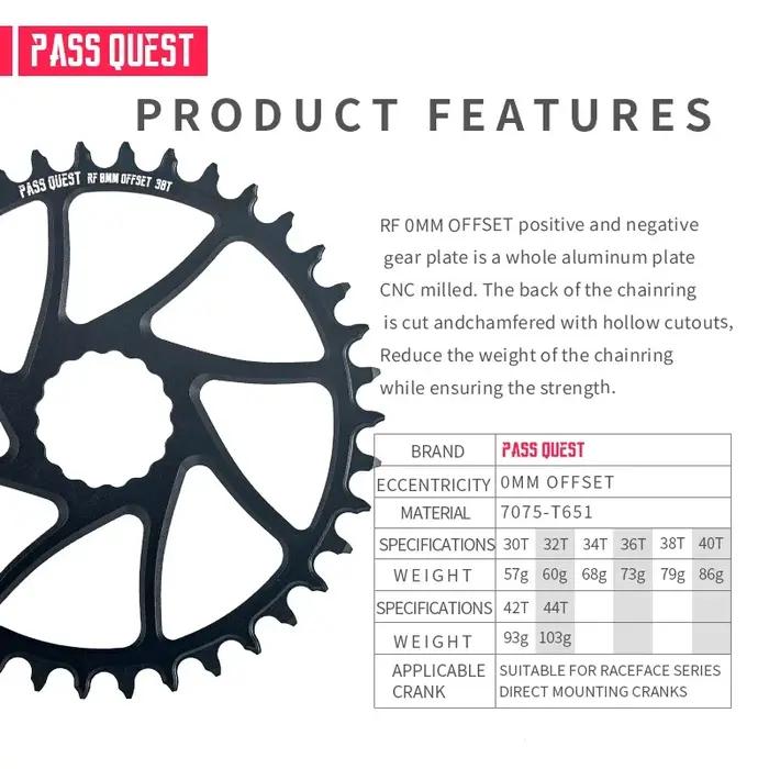 PASS QUEST Boucles d'oreilles larges étroites décalées de 0 mm pour manivelles à montage direct de l