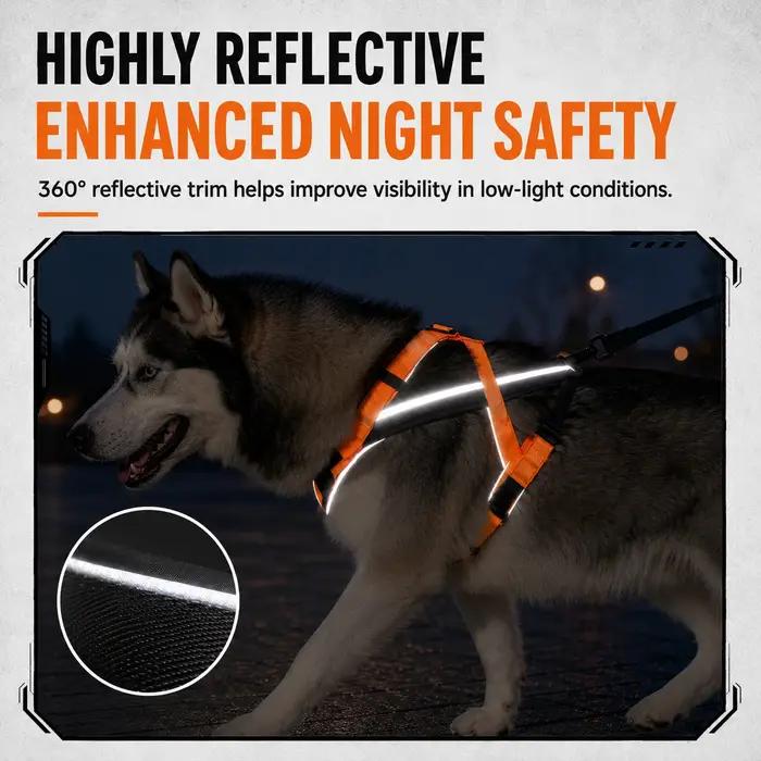 Harnais pour chien professionnel robuste anti-traction réfléchissant
