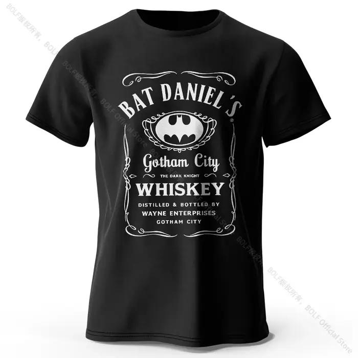 Gotham City T-shirt 100 % coton imprimé whisky, t-shirt à manches courtes à col rond doux et respira