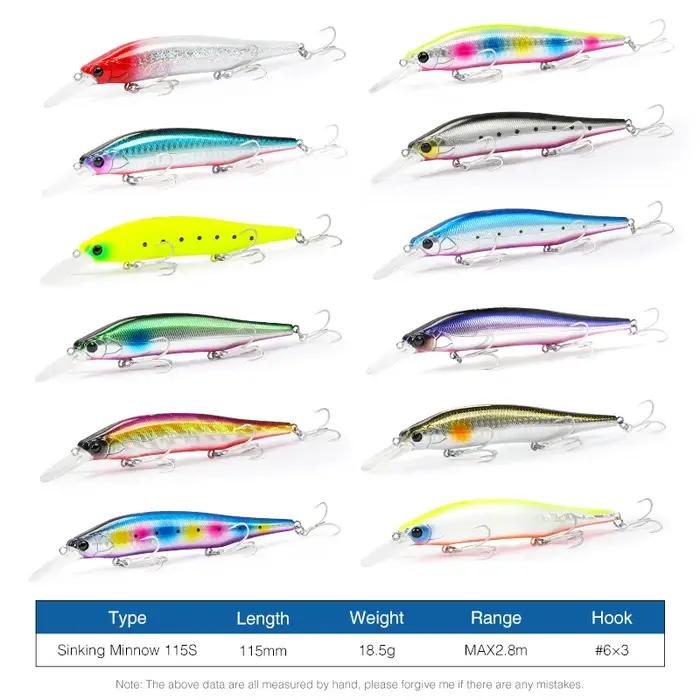 TSURINOYA 115S NYX SinKing Minnow Jerkbait 18.5g 115mm système d'eau salée leurre de pêche professio