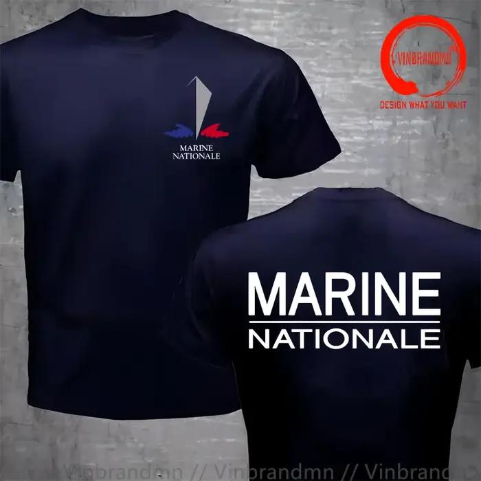 Français Marine Nationale Militaire hommes T-Shirt classique à manches courtes décontracté coton col rond