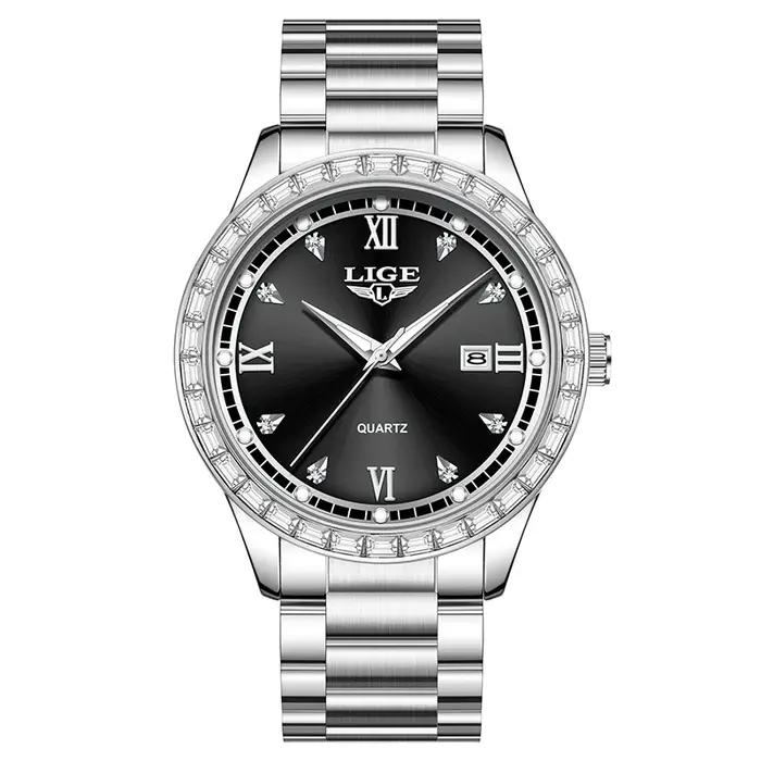 Montre femme élégante étanche acier inoxydable lumineuse quartz affaires reloj de mujer + boîte