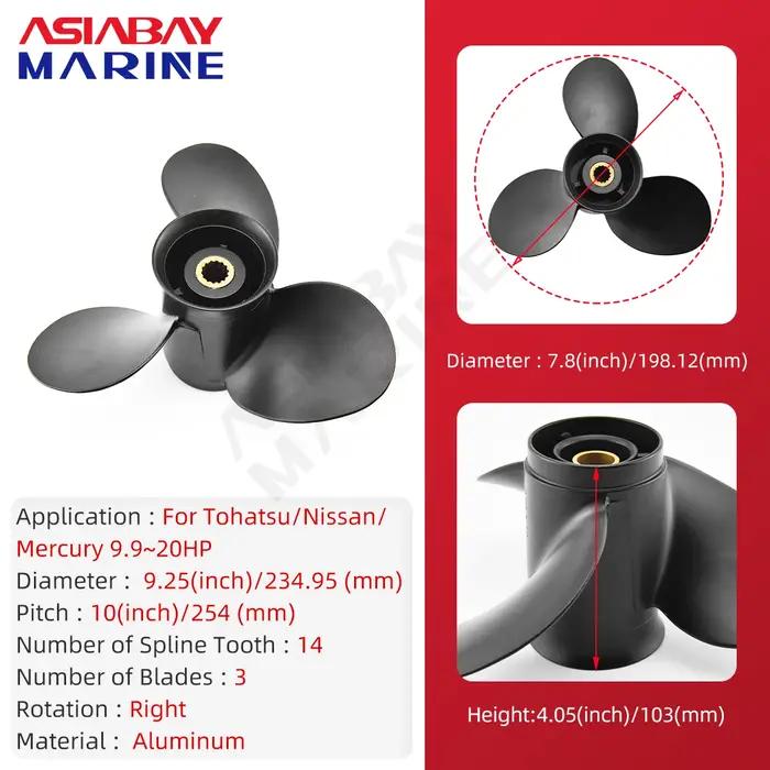 Hélice hors-bord pour Tohatsu Mercury 9.9hp 15hp 20hp 9.25x10, vis en alliage d'aluminium pour batea