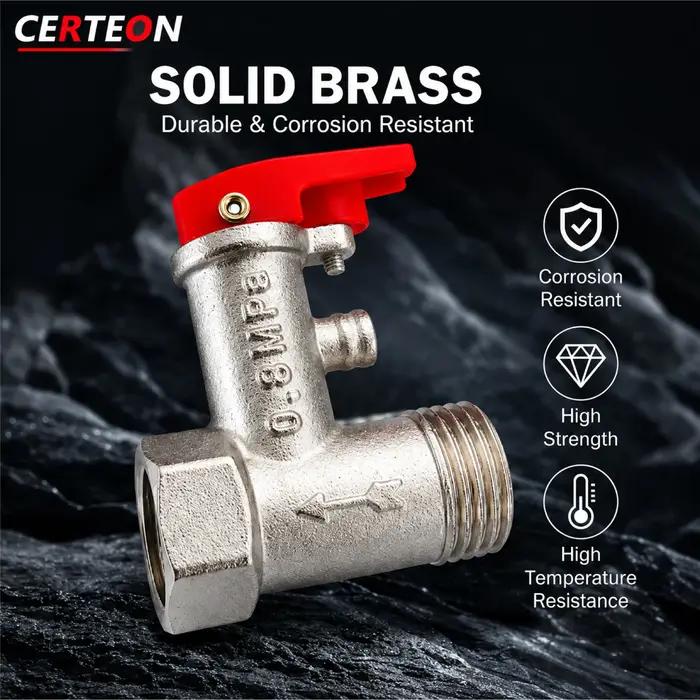 Soupape de Sécurité Chauffe Eau Électrique en Laiton Soupape de Décharge de Pression Réglable à Ressort Clapet Anti Retour Purge d'Air pour Chauffe Eau Solaire 1 2 Pouce