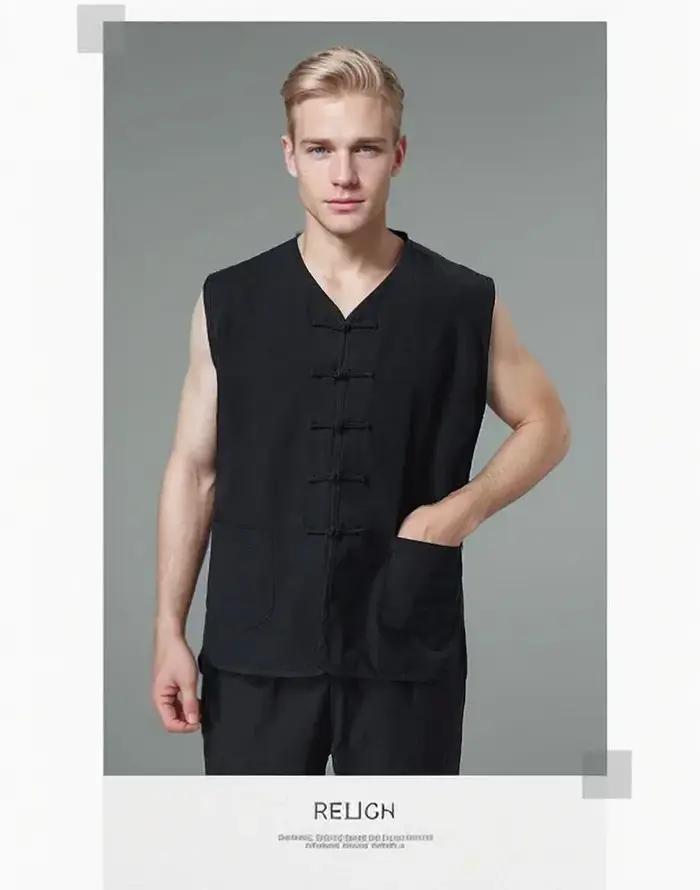 Vêtements traditionnels chinois kung fu pour hommes, tai chi, mode d'été décontractée, gilet en coton et lin