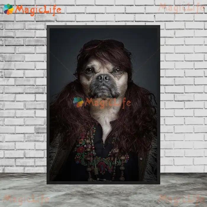 Portraits drôles de chiens habillés comme des humains, images murales pour salon, affiche nordique,