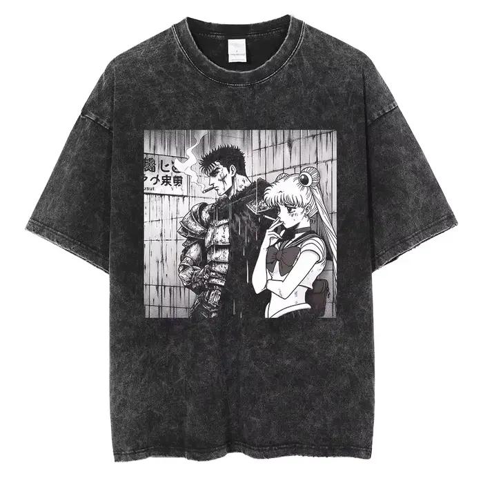 T-shirt Berserk Manga pour hommes et femmes, T-shirt Guts Anime, T-shirt vintage, Coton lavé, Vêtements d'été décontractés, Économie à manches courtes