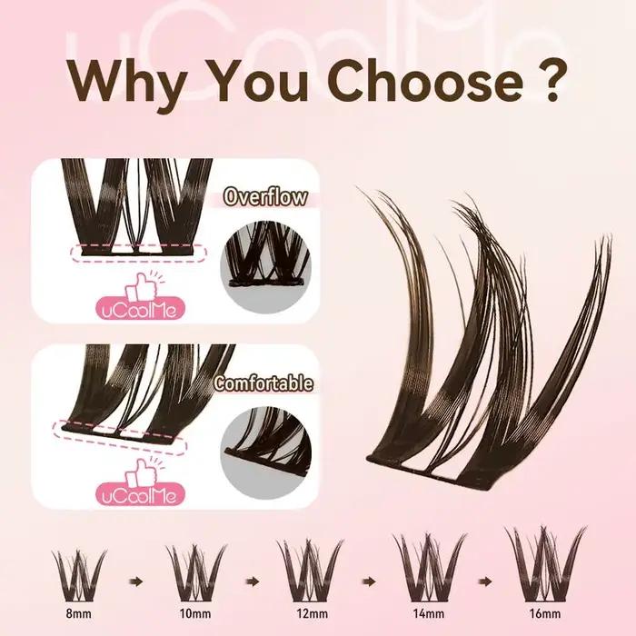 UCoolMe cils marron flore 0.05mm D Curl naturel vaporeux et léger 8-16mm segmenté cils grappe bricol