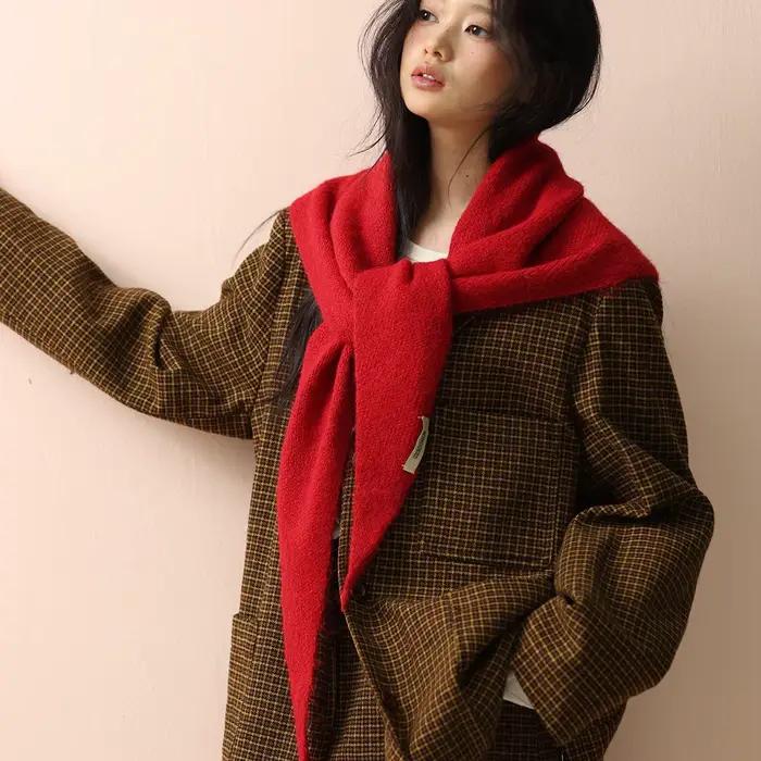 2025 laine hiver écharpe pour femmes chaud triangle tricot foulards Hijab solide dame châle envelopp