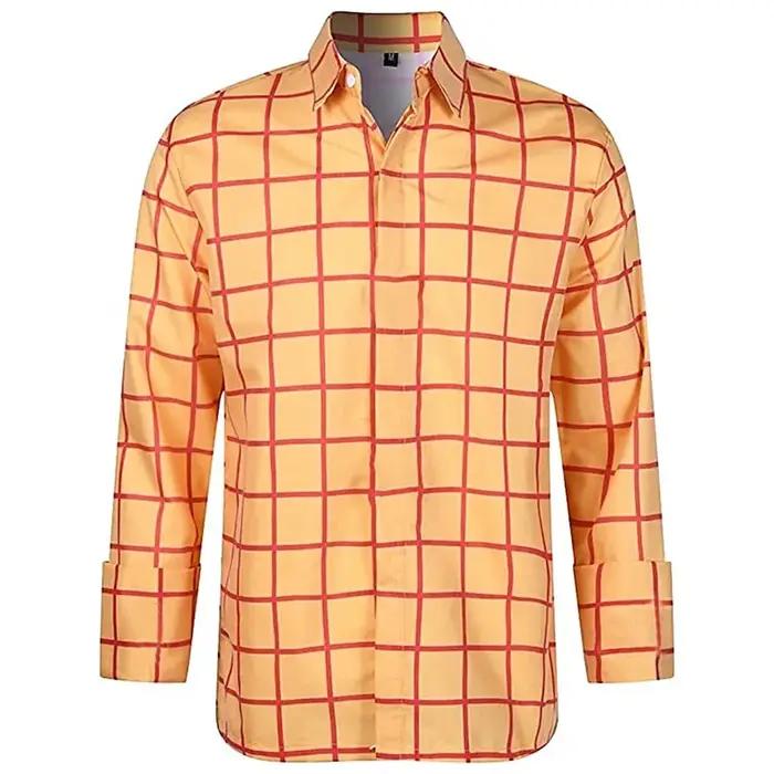 Chemise à manches longues pour hommes, couleur à carreaux décontractée, chemise à revers imprimée en