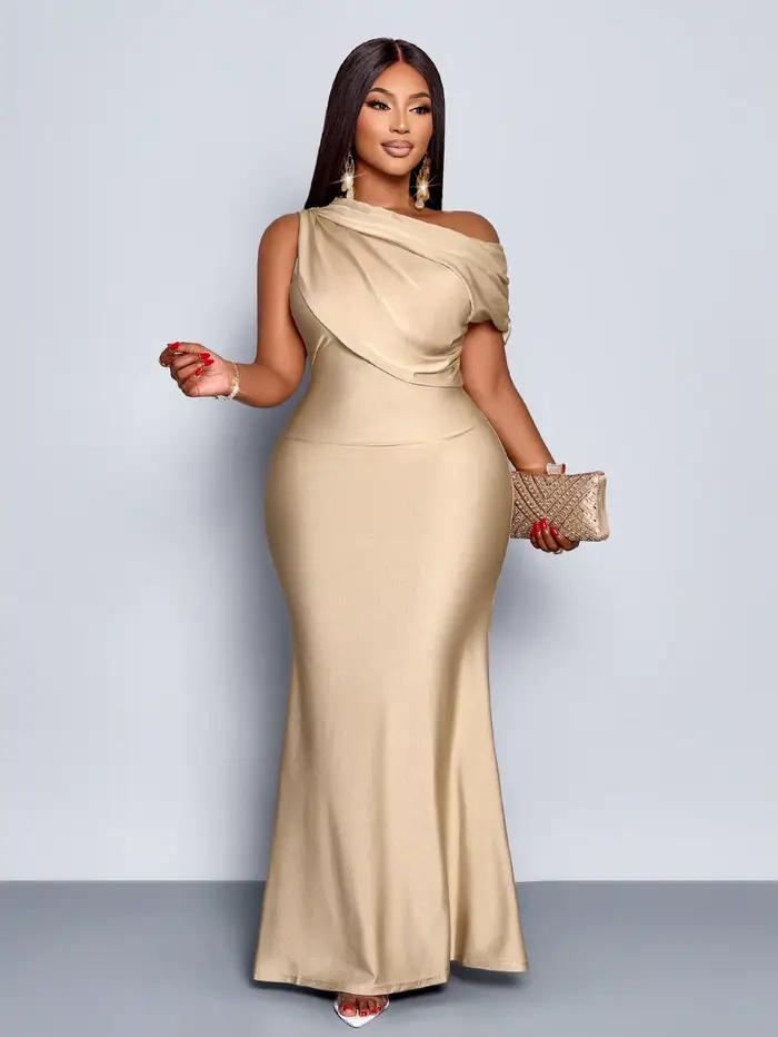 Robe de soirée élégante à épaules dénudées, taille plus, style sirène, en abricot brillant pour mari