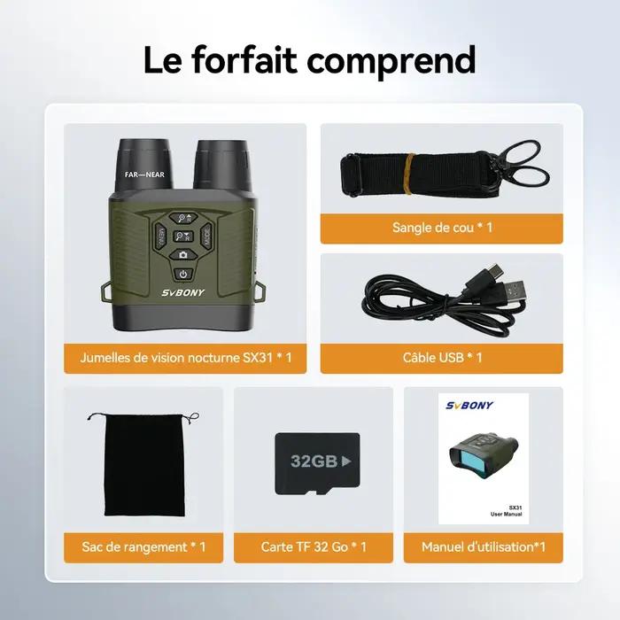 Jumelles numérique infrarouge SVBONY SX31 zoom vision nocturne 4K professionnelle chasse camping