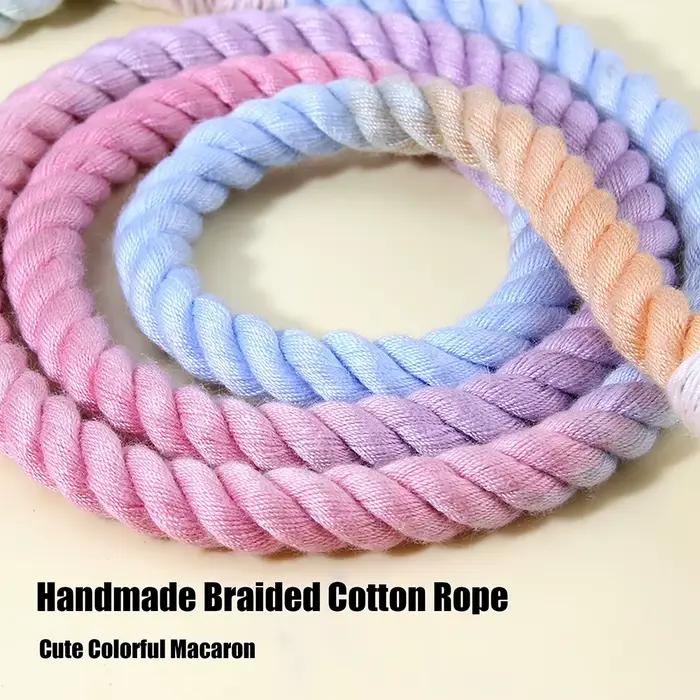 Laisse pour animaux de compagnie en corde de coton tressée à la main, couleur macaron, pour promenades en extérieur, pour petits chiens, chiots et chats, douce et durable