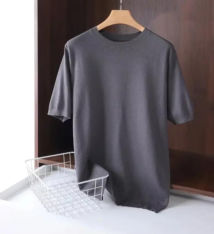 T-shirt en laine mérinos superfine pour hommes, tricoté, col rond, respirant, en cachemire fin, à ma