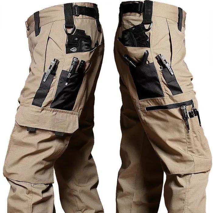 Pantalon cargo camouflage noir chasse pêche travail imperméable résistant multi-poches ripstop homme