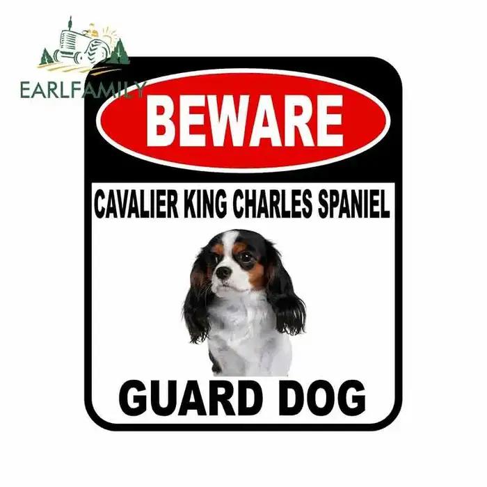 EARLFAMILY BEWARE CAVALIER KING CHARLES SPANIEL garde chien voiture autocollant couverture rayures Composite signe