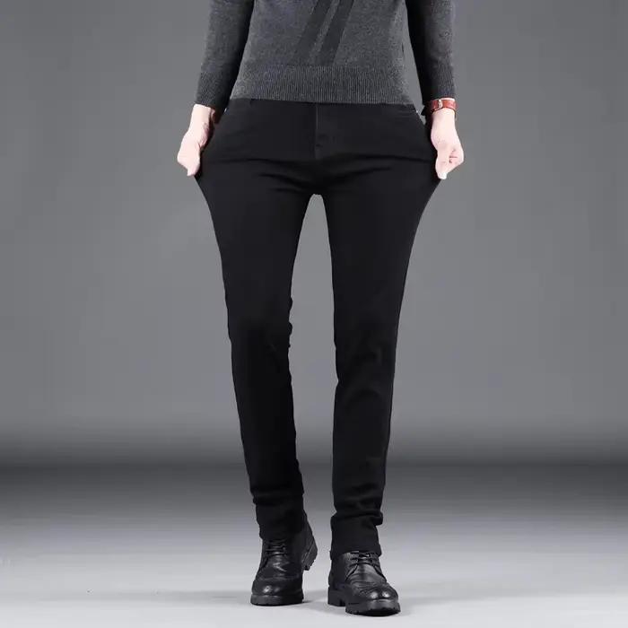 Jean Slim noir pur pour hommes, pantalon droit élastique, mode Business, loisirs, Vintage coréen, De