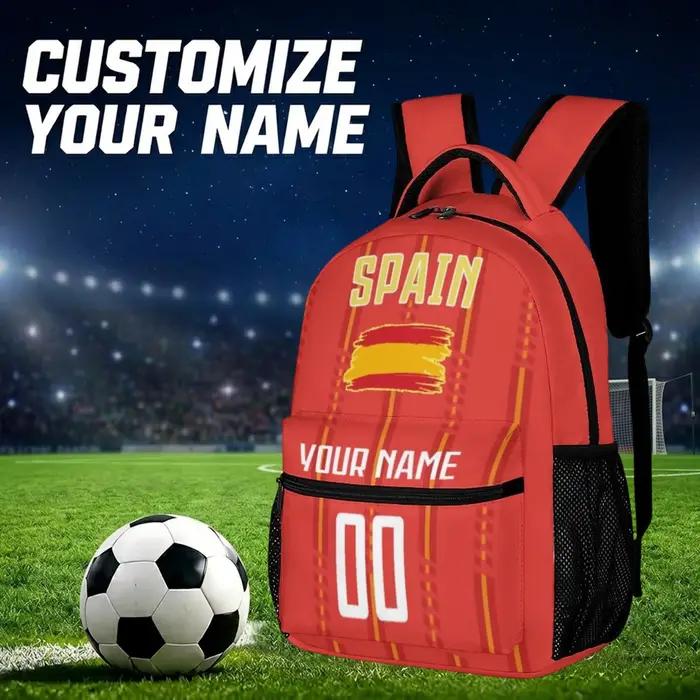Sac à dos de football personnalisé Espagne, nom et numéro personnalisés, sac d'école pour enfants, sac à dos pour fans de football, cadeau de rentrée scolaire
