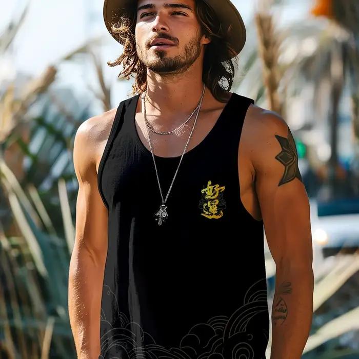 Hommes d'été Gilet Rétro Totem Imprimé Col Rond Vêtements Sans Manches T-shirt Imprimé Grande Taille