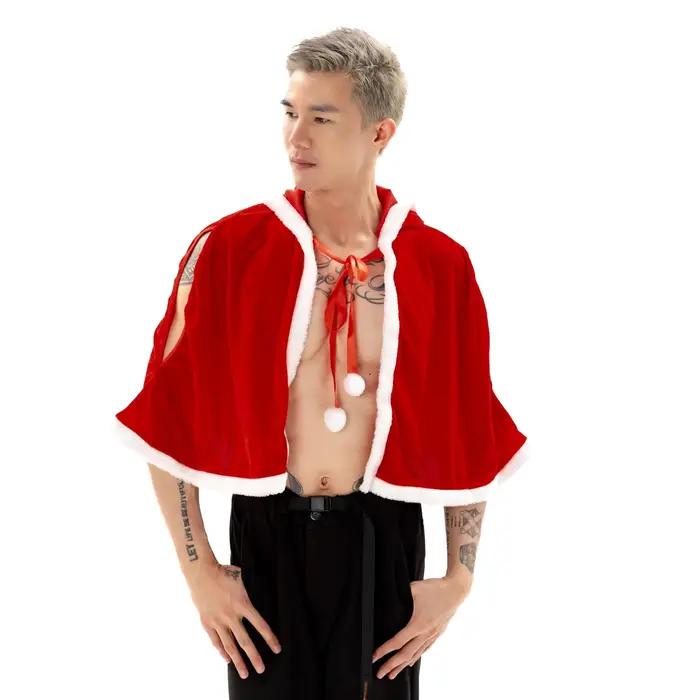 Cape de châle de Père Noël en velours de Noël, Crops sexy, Everak à capuche avec chapeau, Costume de Noël, Vêtements pelucheux Cosplay, Nouvel An